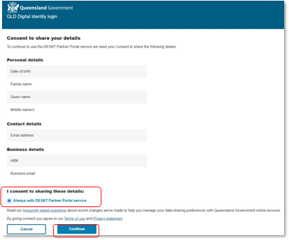 Consent to share your Qld Digital Identity details