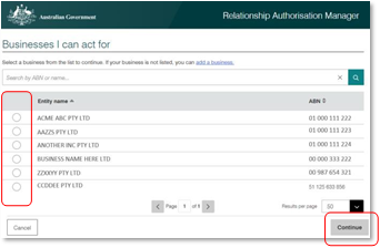 List of businesses on Relationship Authorisation Manager