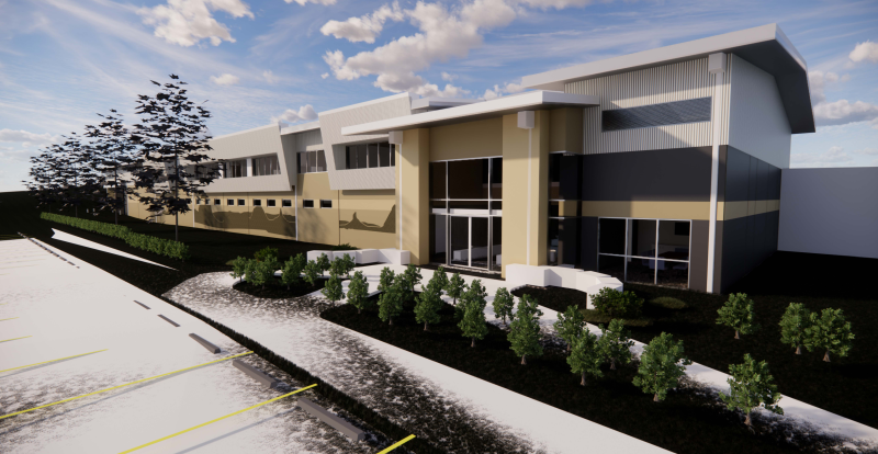 Rendering of the entrance perspective of the new youth detention centre at Woodford